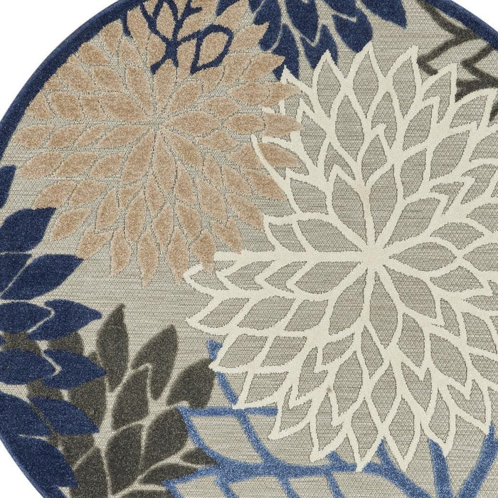 4' Blue And Gray Round Indoor Outdoor Area Rug
