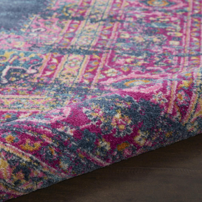 4' Blue And Pink Medallion Distressed Round Rug