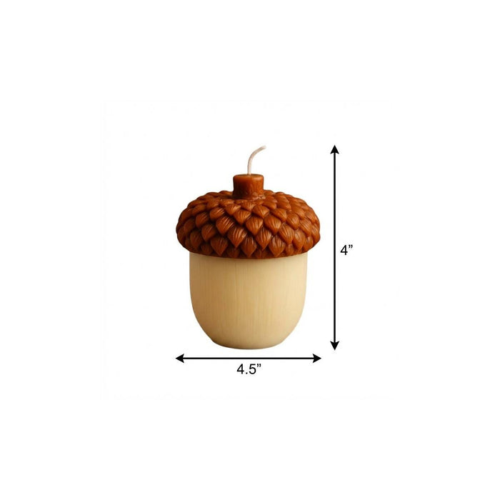 4" Brown And Ivory Autumn Harvest Scented Dimensional Acorn Candle