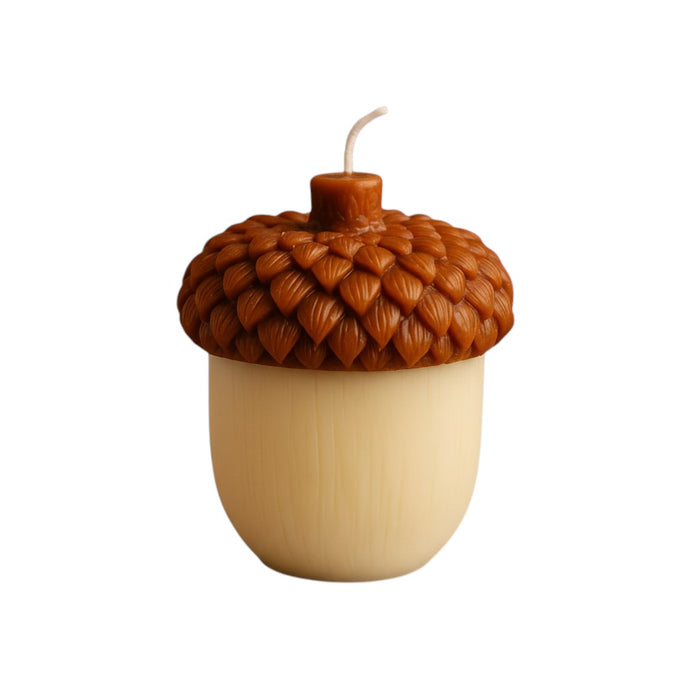 4" Brown And Ivory Latte And Pumpkin Scented Dimensional Acorn Candle