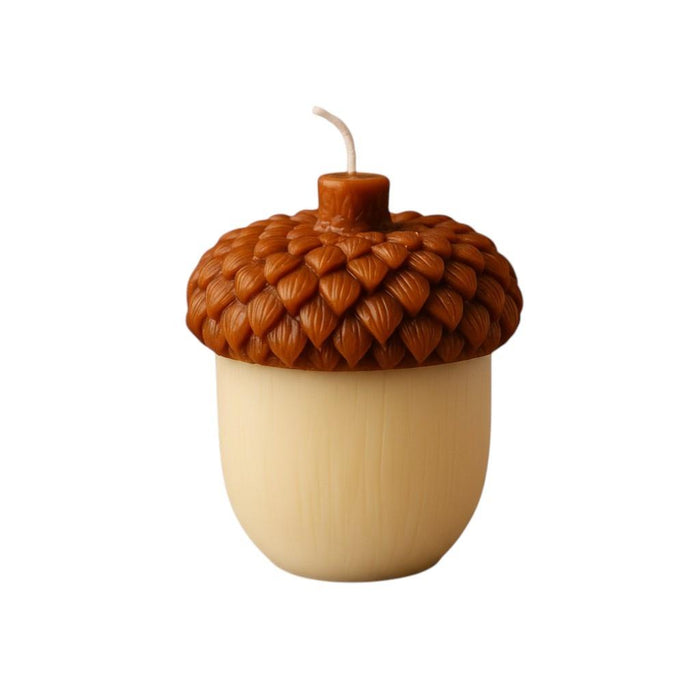 4" Brown And Ivory Latte And Pumpkin Scented Dimensional Acorn Candle