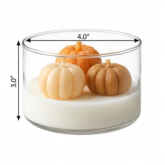 4" Brown Orange And White Apple And Pumpkin Scented Mini Pumpkin Candles In Clear Glass Jar