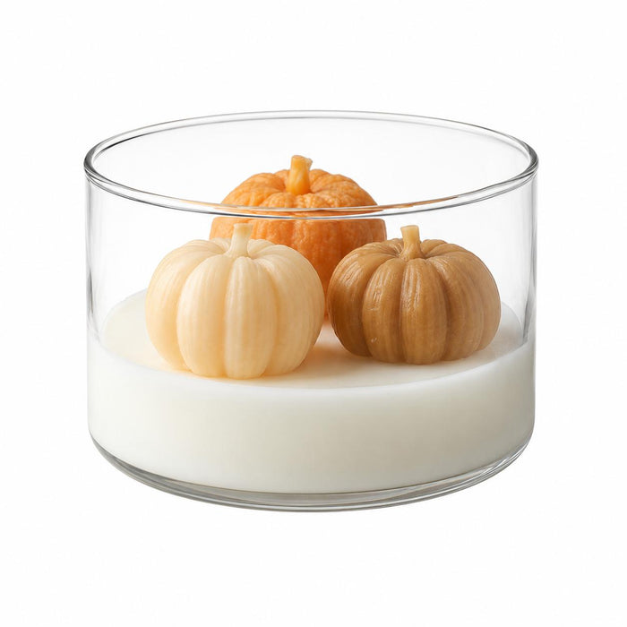 4" Brown Orange And White Autumn Harvest Scented Mini Pumpkin Candles In Clear Glass Jar