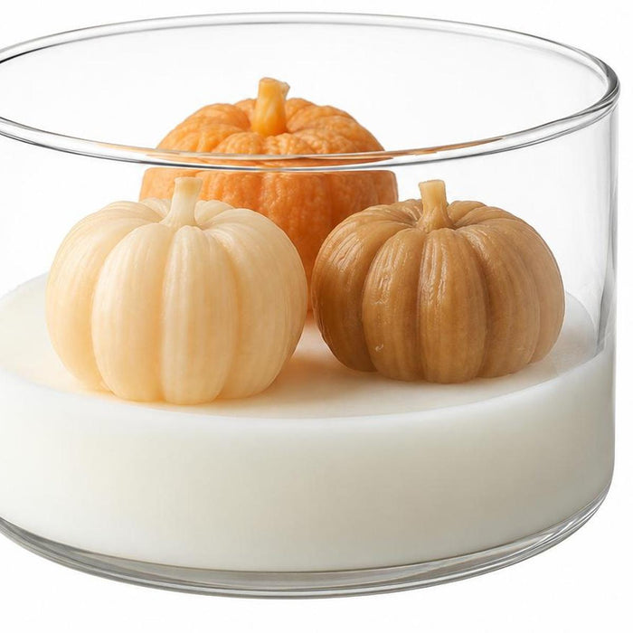 4" Brown Orange And White Autumn Harvest Scented Mini Pumpkin Candles In Clear Glass Jar