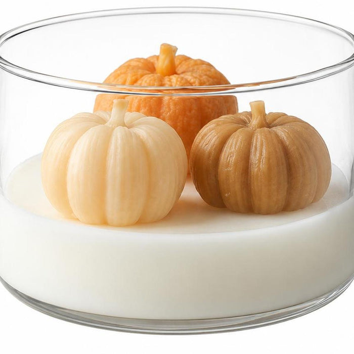 4" Brown Orange And White Autumn Harvest Scented Mini Pumpkin Candles In Clear Glass Jar