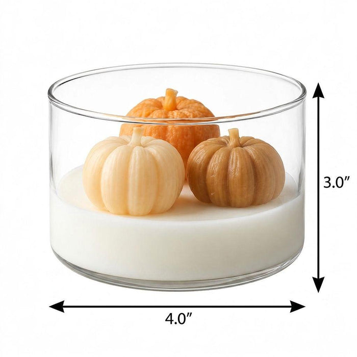 4" Brown Orange And White Autumn Harvest Scented Mini Pumpkin Candles In Clear Glass Jar