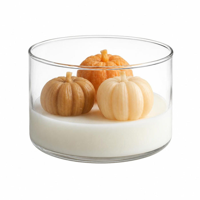 4" Brown Orange And White Latte And Pumpkin Scented Mini Pumpkin Candles In Clear Glass Jar