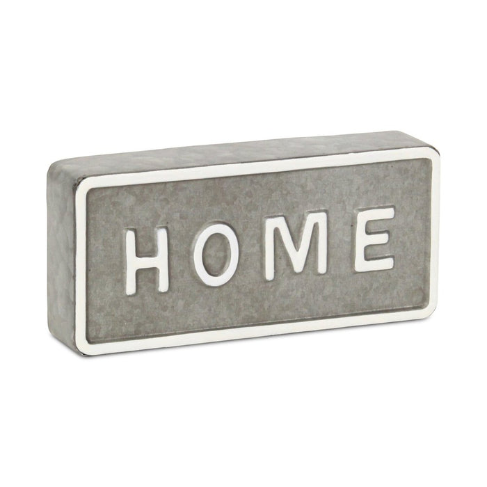 4" Gray And White Metal Home Hand Painted Tabletop Sign