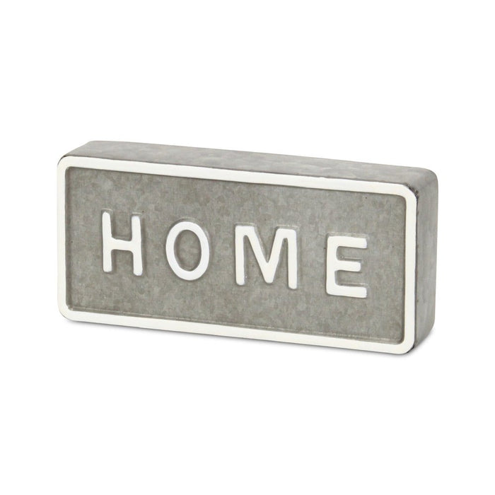 4" Gray And White Metal Home Hand Painted Tabletop Sign