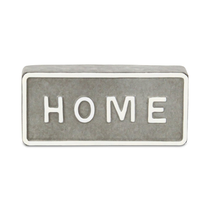 4" Gray And White Metal Home Hand Painted Tabletop Sign