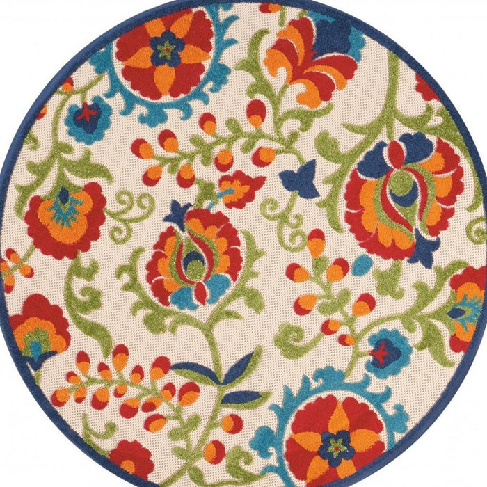 4' Green And Ivory Round Indoor Outdoor Area Rug