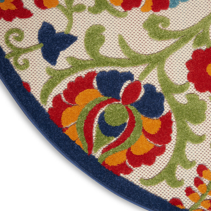 4' Green And Ivory Round Indoor Outdoor Area Rug