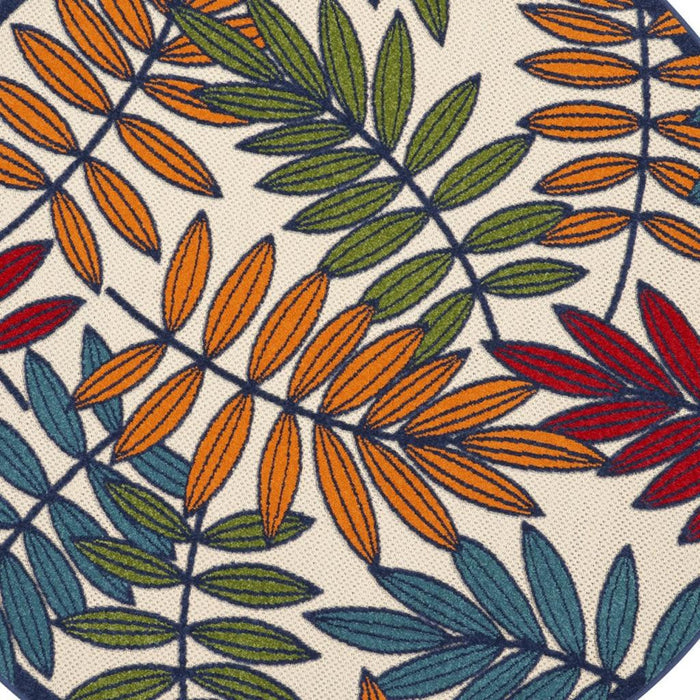 4' Ivory And Blue Round Floral Indoor Outdoor Area Rug