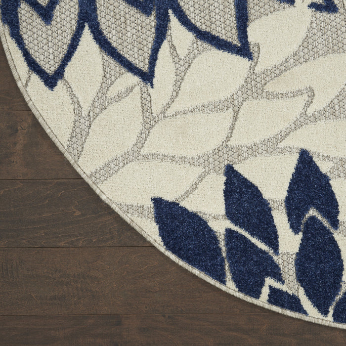4' Ivory And Blue Round Indoor Outdoor Area Rug