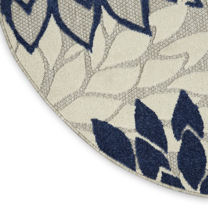 4' Ivory And Blue Round Indoor Outdoor Area Rug