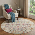 4' Ivory And Brown Floral Distressed Round Rug