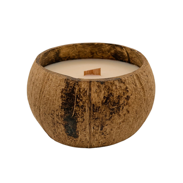 4" Ivory Coconut And Hibiscus Scented Candle In Brown Coconut Shell Holder