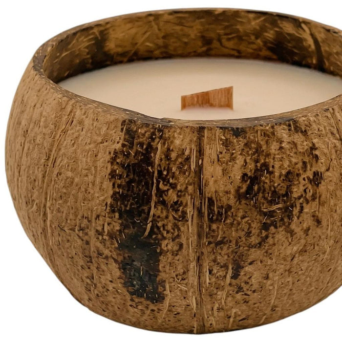 4" Ivory Coconut And Hibiscus Scented Candle In Brown Coconut Shell Holder