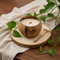 4" Ivory Lavender And Sage Scented Candle In Brown Coconut Shell Holder