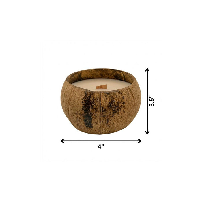 4" Ivory Lavender And Sage Scented Candle In Brown Coconut Shell Holder