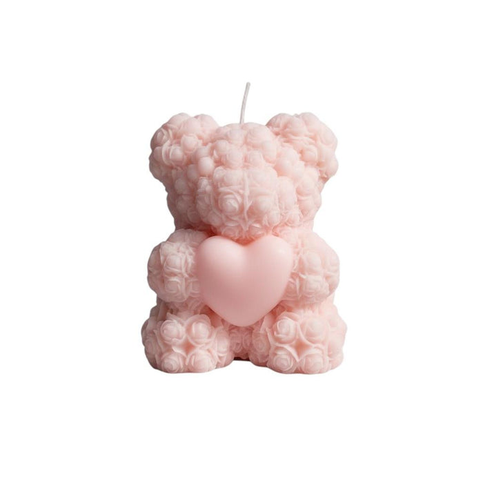 4" Pink Coconut Hibiscus Scented Dimensional Teddy Bear Candle