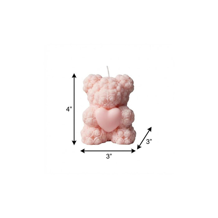 4" Pink Sandalwood Scented Dimensional Teddy Bear Candle