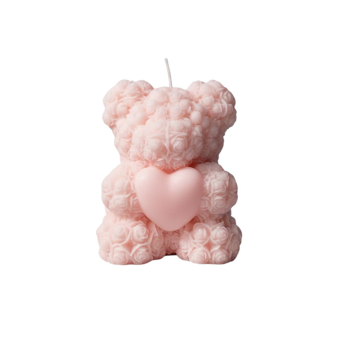 4" Pink Wild Lavender And Sage Scented Dimensional Teddy Bear Candle