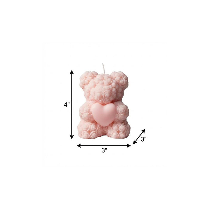 4" Pink Wild Lavender And Sage Scented Dimensional Teddy Bear Candle