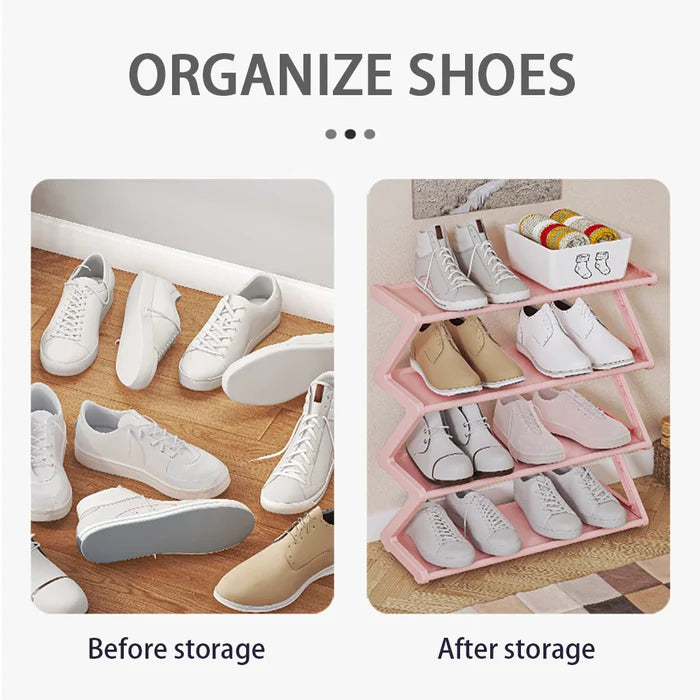 4 Tier Plastic Shoe Storage Rack Free Standing Large Capacity Rack For Home Bedroom