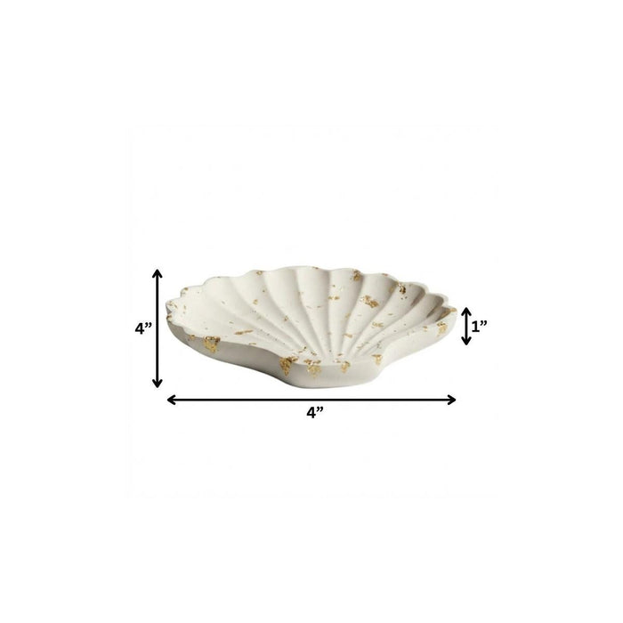 4" White And Gold Resin Handmade Seashell Trinket Tray