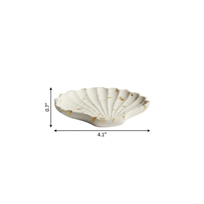 4" White And Gold Resin Handmade Seashell Trinket Tray