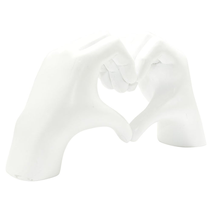 4" White Resin Heart Hands Tabletop Sculpture