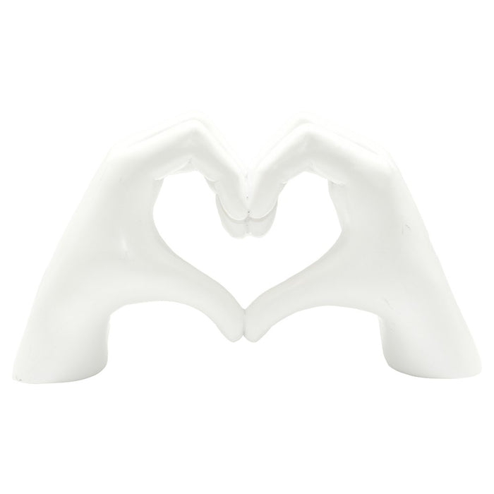 4" White Resin Heart Hands Tabletop Sculpture