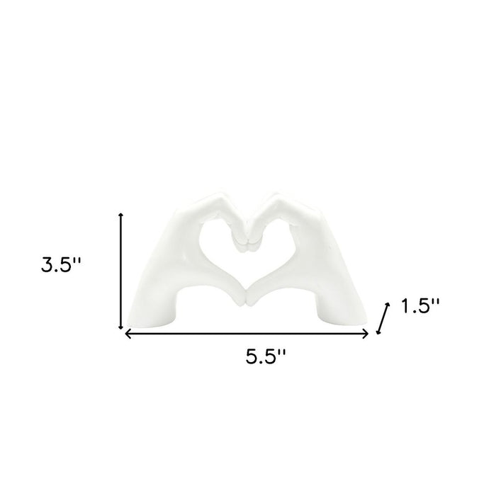 4" White Resin Heart Hands Tabletop Sculpture
