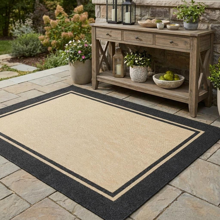 4' X 5' Beige And Black Indoor Outdoor Area Rug