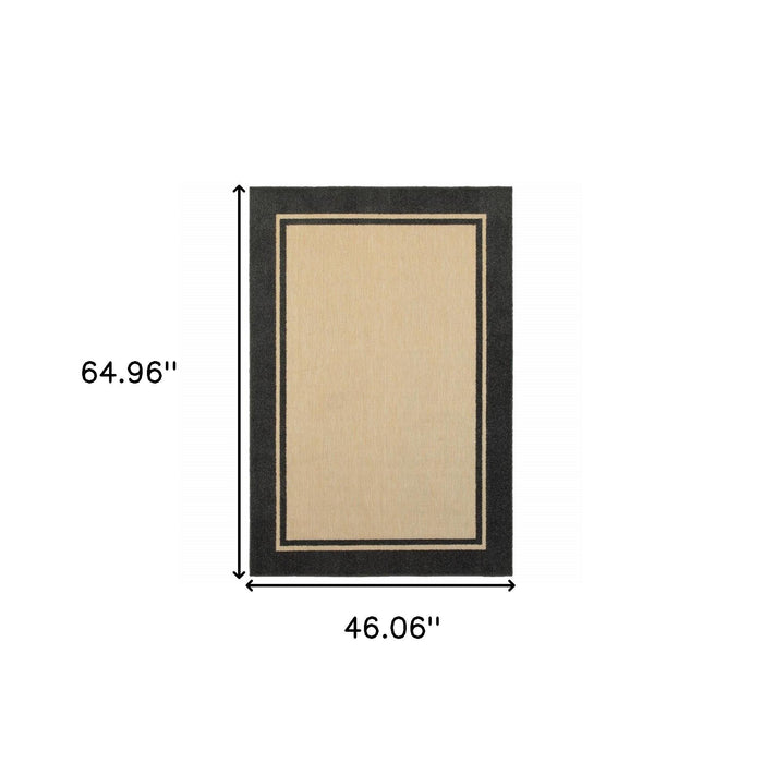 4' X 5' Beige And Black Indoor Outdoor Area Rug