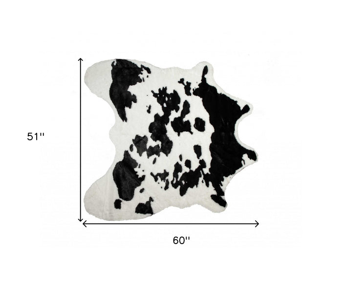 4' X 5' Black And White Faux Cowhide Animal Print Washable Area Rug