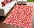 4' X 5' Pink and Orange Medallion Indoor Outdoor Area Rug
