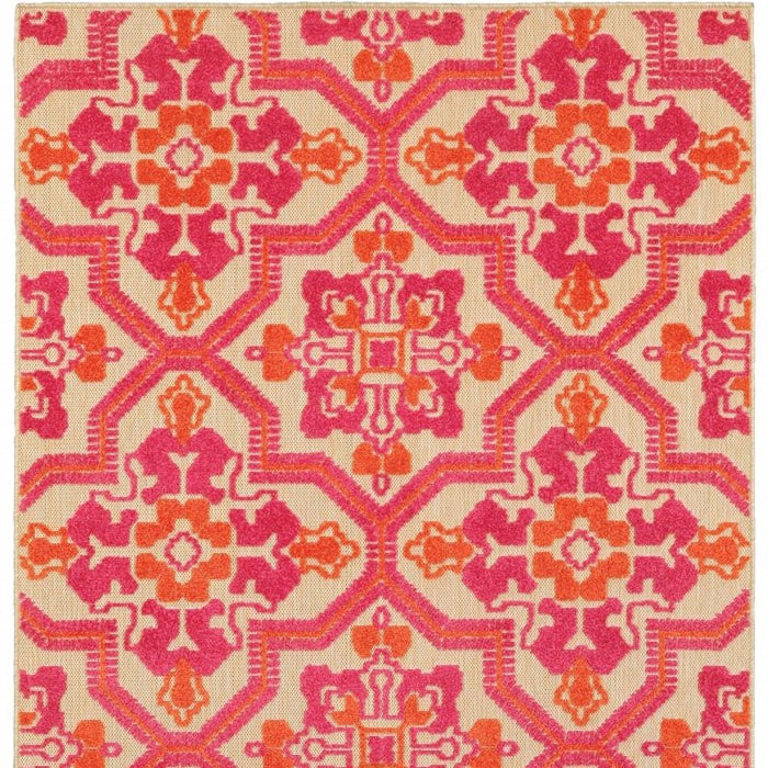 4' X 5' Pink and Orange Medallion Indoor Outdoor Area Rug