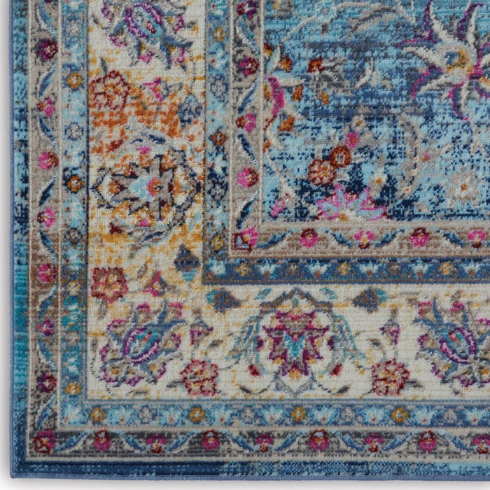 4' X 6' Blue and Beige Floral Distressed Area Rug