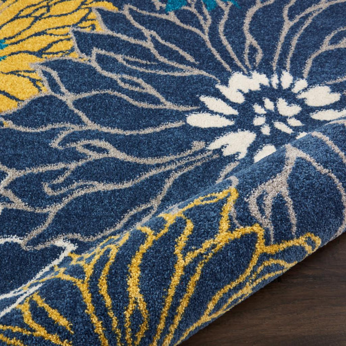 4' X 6' Blue And Gold Floral Area Rug