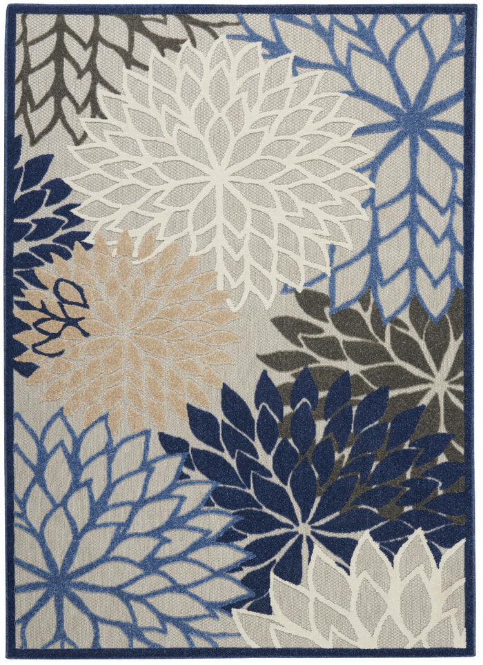 4' X 6' Blue And Gray Indoor Outdoor Area Rug