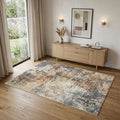 4' X 6' Blue and Ivory Abstract Power Loom Washable Area Rug