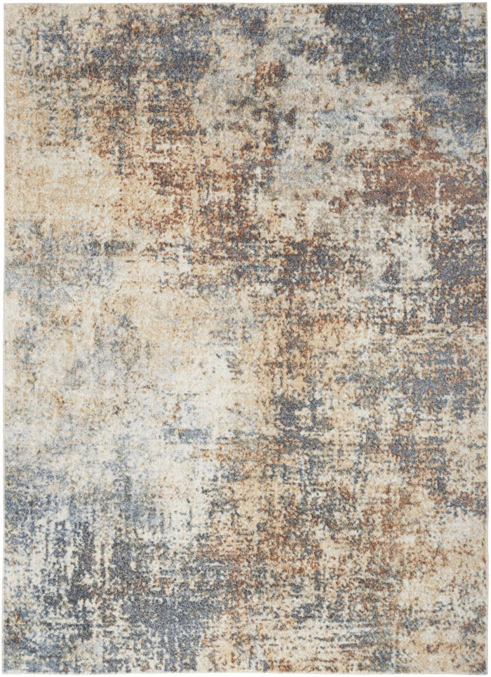 4' X 6' Blue and Ivory Abstract Power Loom Washable Area Rug