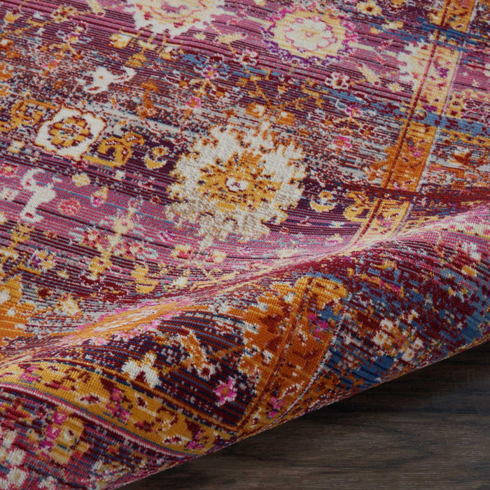 4' X 6' Blue Yellow And Red Floral Distressed Area Rug