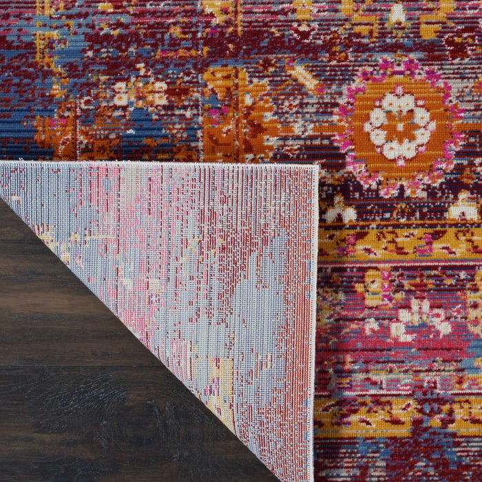 4' X 6' Blue Yellow And Red Floral Distressed Area Rug