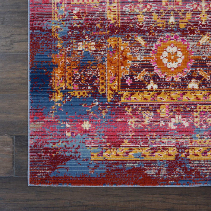 4' X 6' Blue Yellow And Red Floral Distressed Area Rug