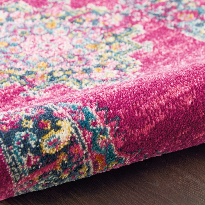 4' X 6' Fuchsia And Blue Oriental Distressed Area Rug