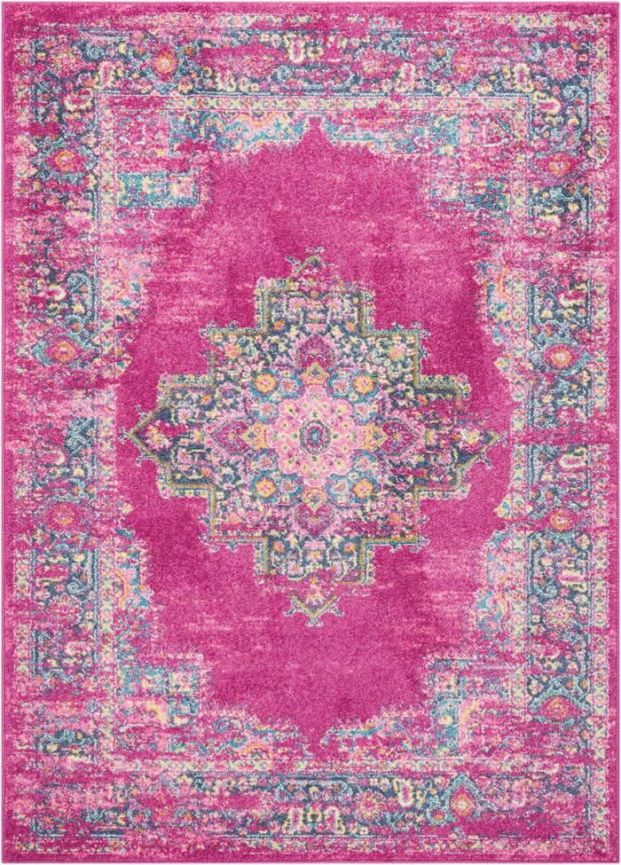 4' X 6' Fuchsia And Blue Oriental Distressed Area Rug