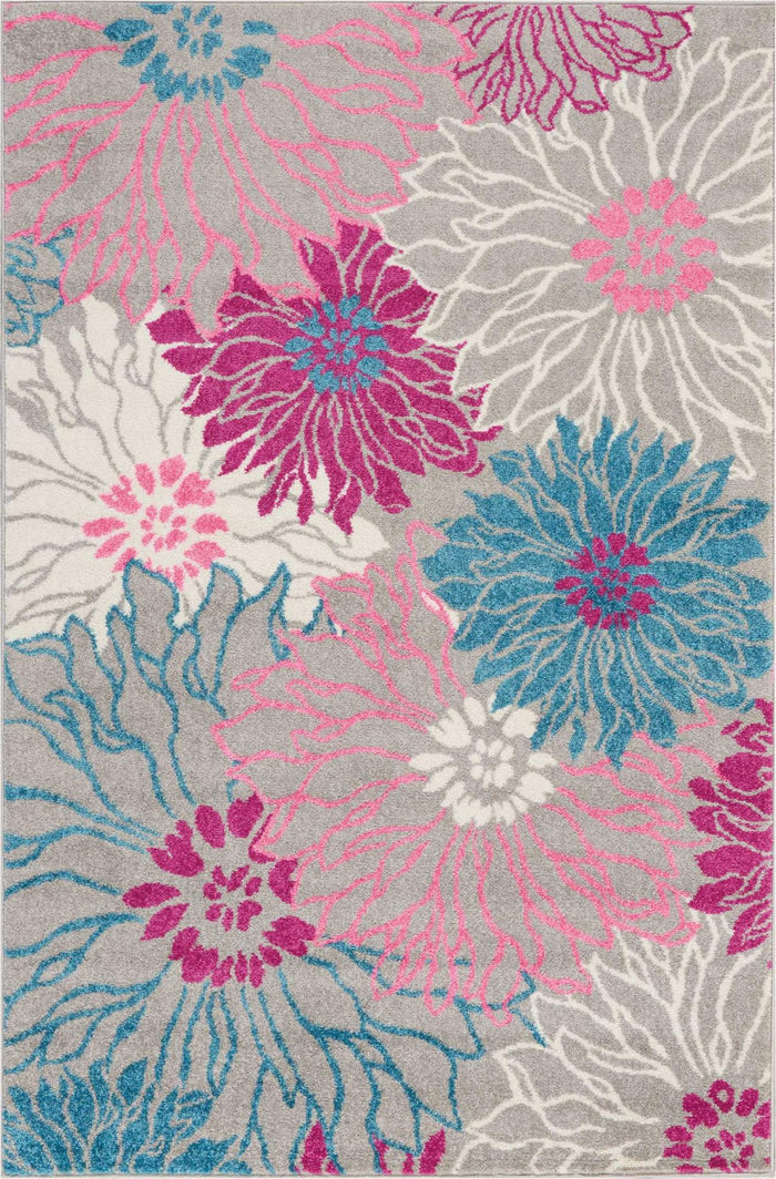 4' X 6' Gray And Pink Floral Area Rug